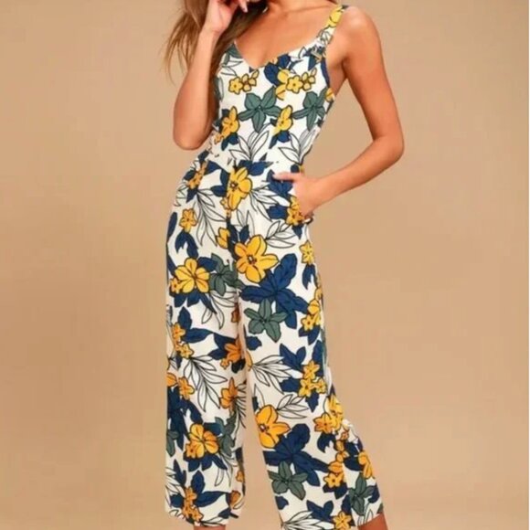 JOA Fiorenza Ivory Floral Print Midi Jumpsuit - Picture 2 of 6